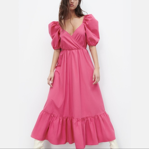 ZARA Puff Sleeves Midi Dress - Picture 7 of 13